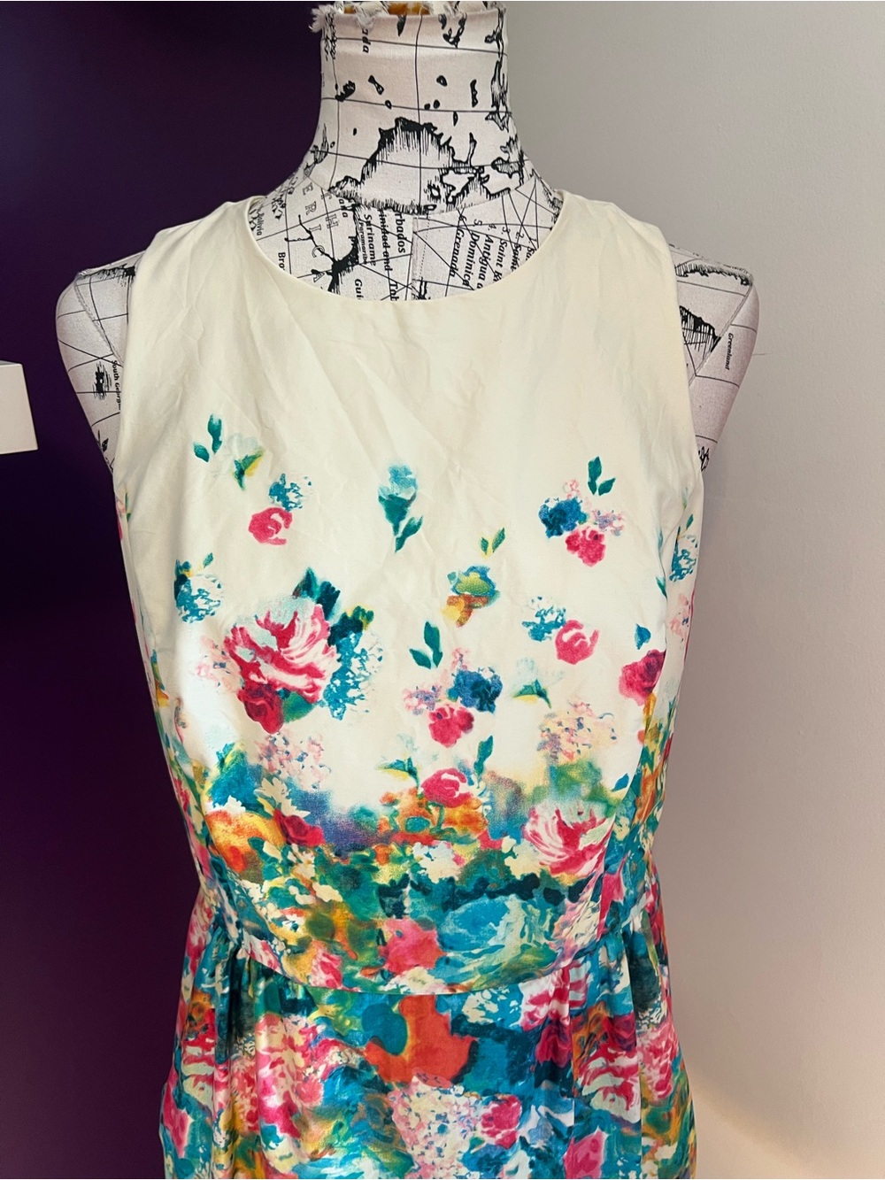 Maeve Cream Midi Dress with Teal, Pink & Orange Floral Print - Picture 2 of 13